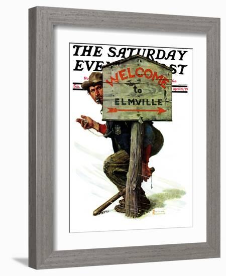 "Welcome to Elmville" Saturday Evening Post Cover, April 20,1929-Norman Rockwell-Framed Giclee Print