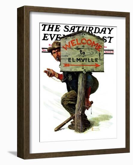 "Welcome to Elmville" Saturday Evening Post Cover, April 20,1929-Norman Rockwell-Framed Giclee Print