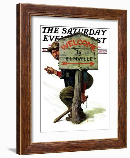 "Welcome to Elmville" Saturday Evening Post Cover, April 20,1929-Norman Rockwell-Framed Giclee Print