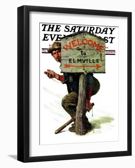 "Welcome to Elmville" Saturday Evening Post Cover, April 20,1929-Norman Rockwell-Framed Giclee Print