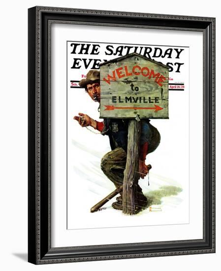 "Welcome to Elmville" Saturday Evening Post Cover, April 20,1929-Norman Rockwell-Framed Giclee Print