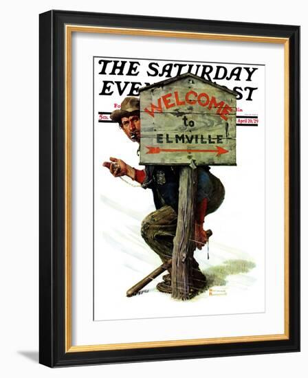 "Welcome to Elmville" Saturday Evening Post Cover, April 20,1929-Norman Rockwell-Framed Giclee Print