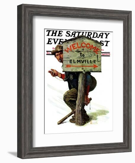 "Welcome to Elmville" Saturday Evening Post Cover, April 20,1929-Norman Rockwell-Framed Giclee Print