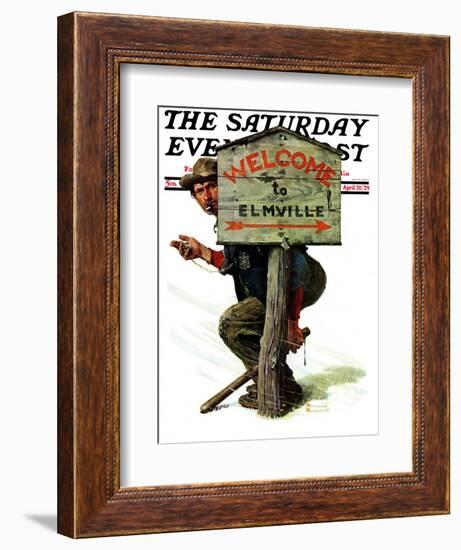 "Welcome to Elmville" Saturday Evening Post Cover, April 20,1929-Norman Rockwell-Framed Giclee Print