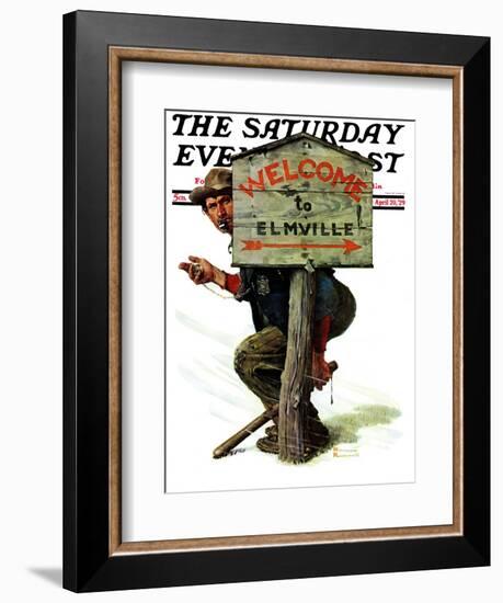 "Welcome to Elmville" Saturday Evening Post Cover, April 20,1929-Norman Rockwell-Framed Giclee Print
