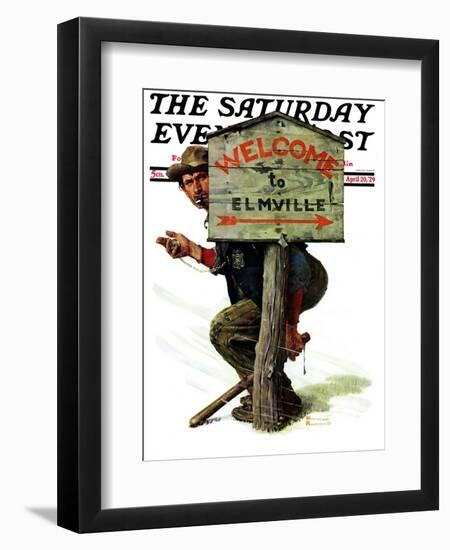 "Welcome to Elmville" Saturday Evening Post Cover, April 20,1929-Norman Rockwell-Framed Giclee Print