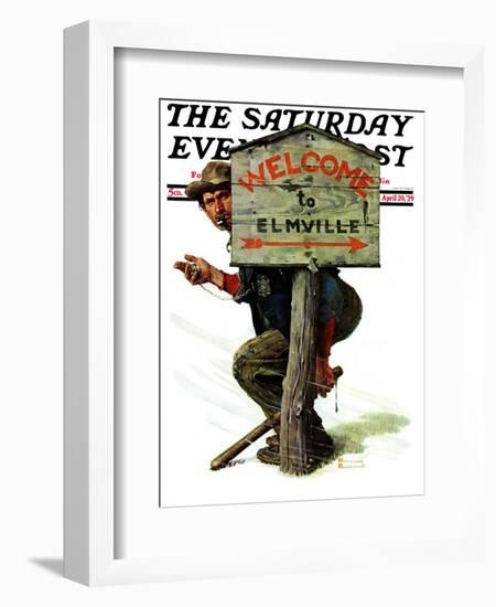 "Welcome to Elmville" Saturday Evening Post Cover, April 20,1929-Norman Rockwell-Framed Giclee Print