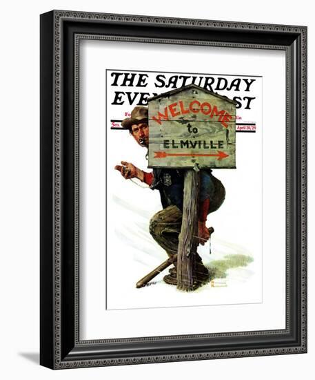 "Welcome to Elmville" Saturday Evening Post Cover, April 20,1929-Norman Rockwell-Framed Giclee Print