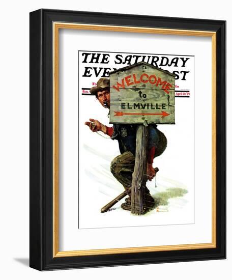 "Welcome to Elmville" Saturday Evening Post Cover, April 20,1929-Norman Rockwell-Framed Giclee Print