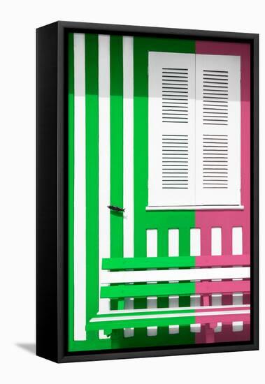 Welcome to Portugal Collection - Colorful Facade with Green and Pink Stripes-Philippe Hugonnard-Framed Premier Image Canvas