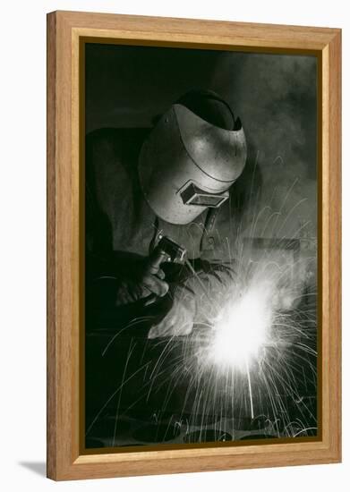 Welder in Mask-null-Framed Stretched Canvas