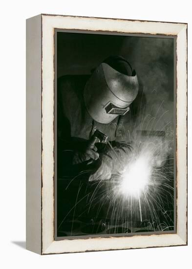 Welder in Mask-null-Framed Stretched Canvas