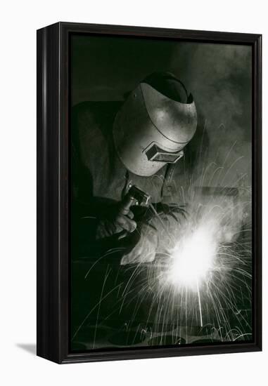 Welder in Mask-null-Framed Stretched Canvas