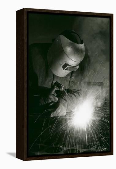 Welder in Mask-null-Framed Stretched Canvas