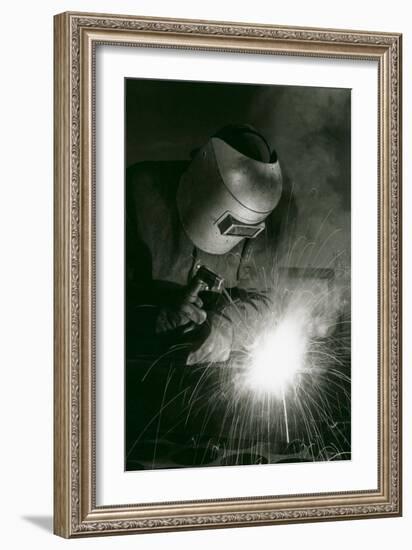 Welder in Mask-null-Framed Art Print