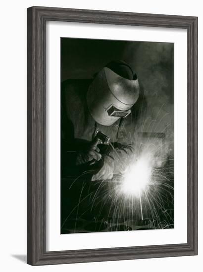 Welder in Mask-null-Framed Art Print