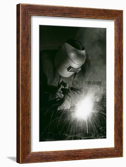 Welder in Mask-null-Framed Art Print