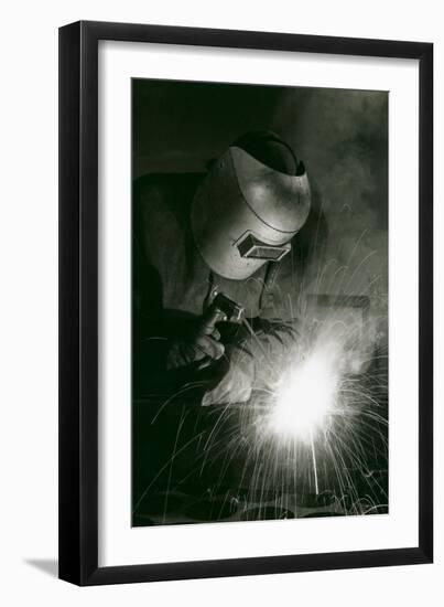 Welder in Mask-null-Framed Art Print