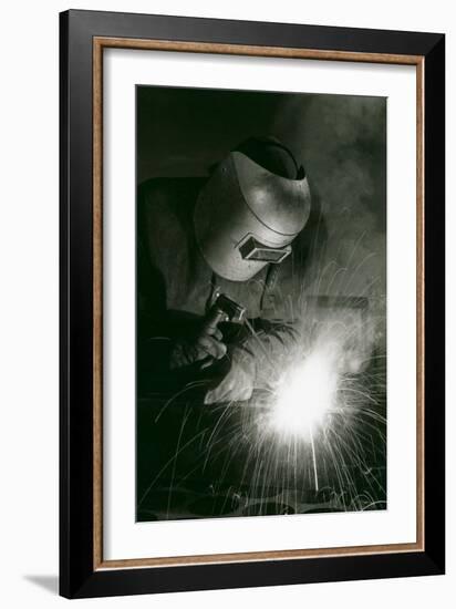 Welder in Mask-null-Framed Art Print