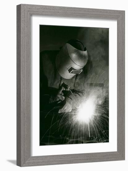 Welder in Mask-null-Framed Premium Giclee Print