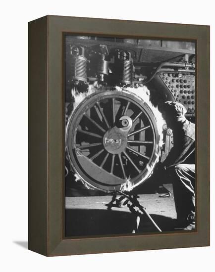 Welder with an Acetylene Torch Cutting Through Some of the Old Tubes in a Modern Locomotive-Thomas D^ Mcavoy-Framed Premier Image Canvas