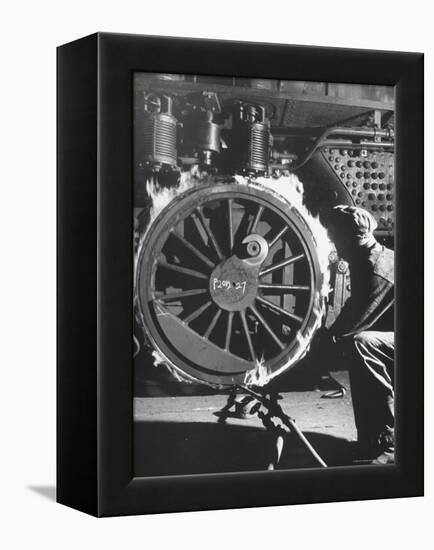 Welder with an Acetylene Torch Cutting Through Some of the Old Tubes in a Modern Locomotive-Thomas D^ Mcavoy-Framed Premier Image Canvas