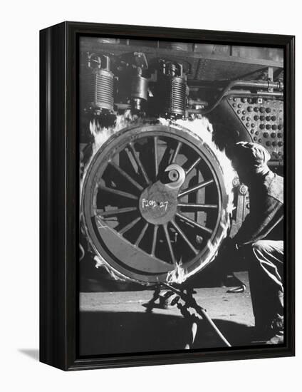 Welder with an Acetylene Torch Cutting Through Some of the Old Tubes in a Modern Locomotive-Thomas D^ Mcavoy-Framed Premier Image Canvas