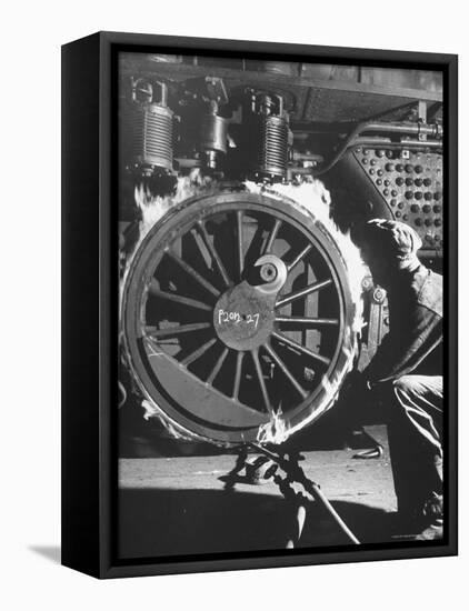 Welder with an Acetylene Torch Cutting Through Some of the Old Tubes in a Modern Locomotive-Thomas D^ Mcavoy-Framed Premier Image Canvas