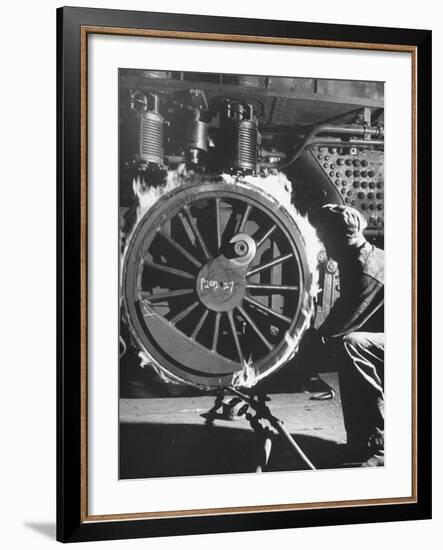 Welder with an Acetylene Torch Cutting Through Some of the Old Tubes in a Modern Locomotive-Thomas D^ Mcavoy-Framed Premium Photographic Print