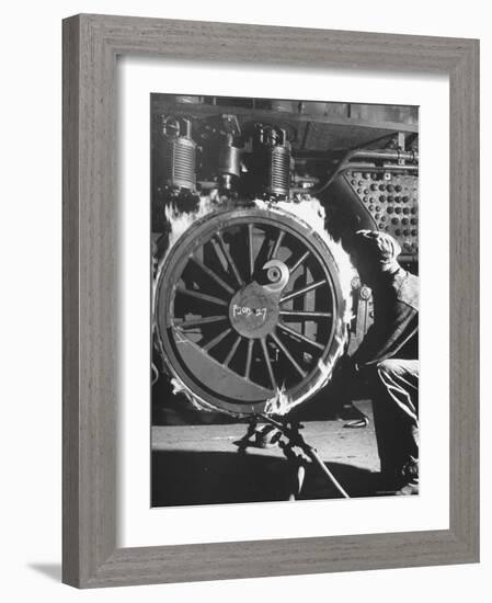 Welder with an Acetylene Torch Cutting Through Some of the Old Tubes in a Modern Locomotive-Thomas D^ Mcavoy-Framed Photographic Print