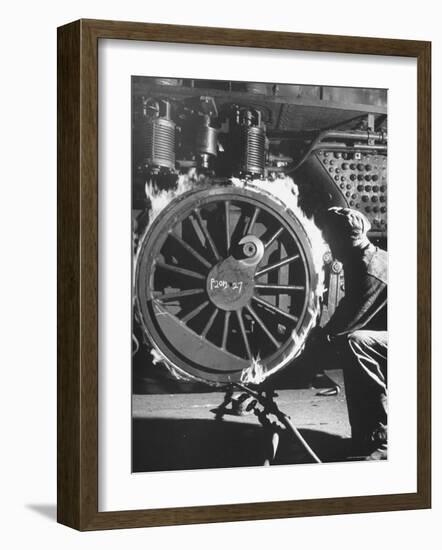 Welder with an Acetylene Torch Cutting Through Some of the Old Tubes in a Modern Locomotive-Thomas D^ Mcavoy-Framed Photographic Print