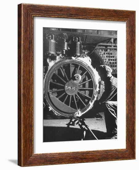 Welder with an Acetylene Torch Cutting Through Some of the Old Tubes in a Modern Locomotive-Thomas D^ Mcavoy-Framed Photographic Print