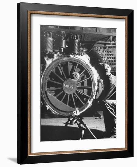 Welder with an Acetylene Torch Cutting Through Some of the Old Tubes in a Modern Locomotive-Thomas D^ Mcavoy-Framed Photographic Print