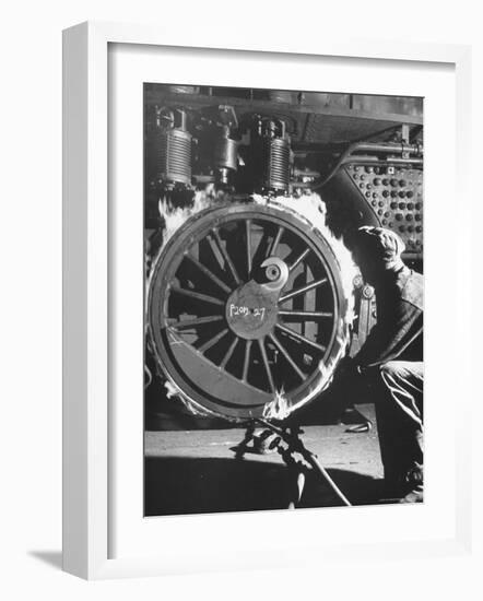 Welder with an Acetylene Torch Cutting Through Some of the Old Tubes in a Modern Locomotive-Thomas D^ Mcavoy-Framed Photographic Print