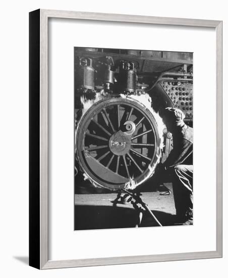 Welder with an Acetylene Torch Cutting Through Some of the Old Tubes in a Modern Locomotive-Thomas D^ Mcavoy-Framed Photographic Print