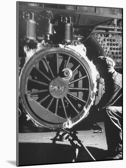 Welder with an Acetylene Torch Cutting Through Some of the Old Tubes in a Modern Locomotive-Thomas D^ Mcavoy-Mounted Photographic Print