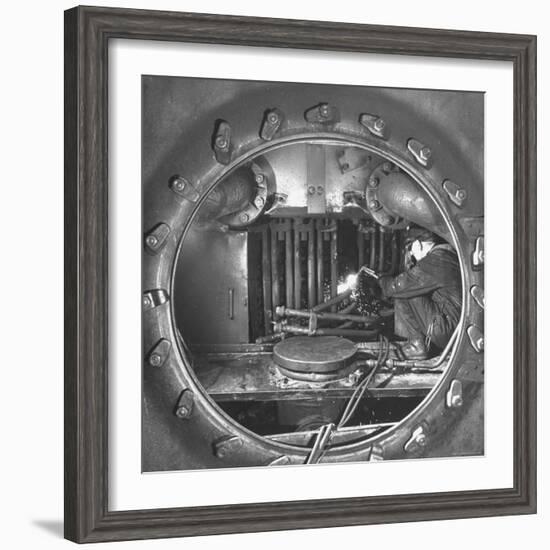 Welder with an Acetylene Torch Cutting Through Some of the Old Tubes in a Modern Locomotive-Thomas D^ Mcavoy-Framed Photographic Print