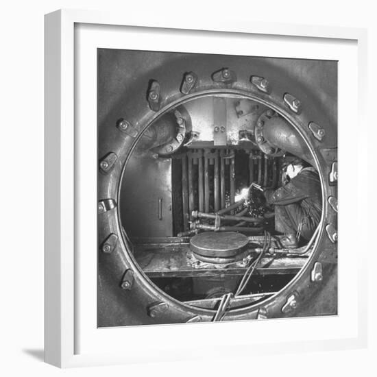 Welder with an Acetylene Torch Cutting Through Some of the Old Tubes in a Modern Locomotive-Thomas D^ Mcavoy-Framed Photographic Print