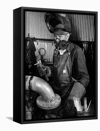 Welder Working in the Shipbuilding Industry-George Strock-Framed Premier Image Canvas