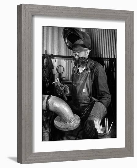 Welder Working in the Shipbuilding Industry-George Strock-Framed Photographic Print