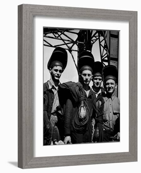 Welders Arriving to Work Night Shift at Shipbuilding Yard; Roosevelt's Decree of a 7 Day Work Week-George Strock-Framed Photographic Print