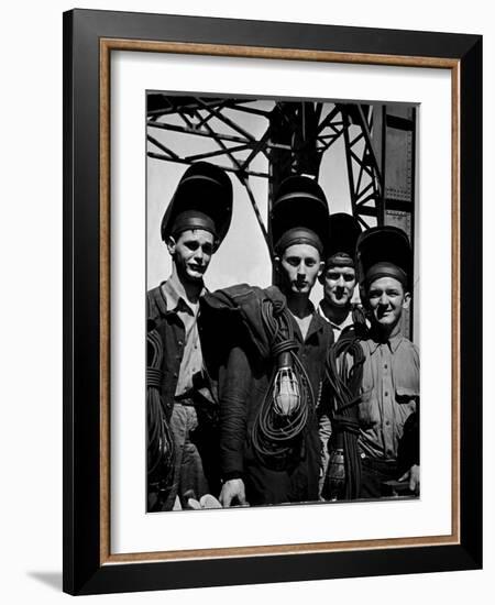 Welders Arriving to Work Night Shift at Shipbuilding Yard; Roosevelt's Decree of a 7 Day Work Week-George Strock-Framed Photographic Print