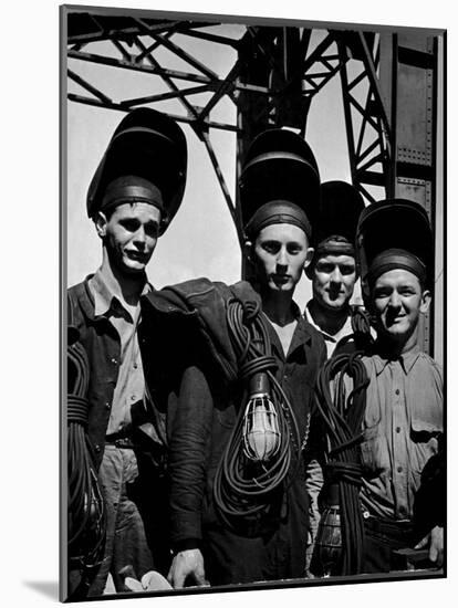 Welders Arriving to Work Night Shift at Shipbuilding Yard; Roosevelt's Decree of a 7 Day Work Week-George Strock-Mounted Photographic Print