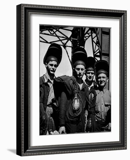 Welders Arriving to Work Night Shift at Shipbuilding Yard; Roosevelt's Decree of a 7 Day Work Week-George Strock-Framed Photographic Print