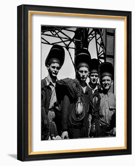 Welders Arriving to Work Night Shift at Shipbuilding Yard; Roosevelt's Decree of a 7 Day Work Week-George Strock-Framed Photographic Print