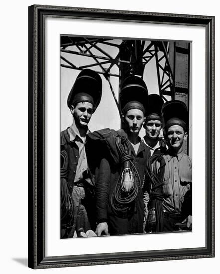 Welders Arriving to Work Night Shift at Shipbuilding Yard; Roosevelt's Decree of a 7 Day Work Week-George Strock-Framed Photographic Print