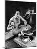 Well-Dressed Woman Cooking a Large Steak on the Aluminum Disposable Barbecue Grill-Peter Stackpole-Mounted Photographic Print