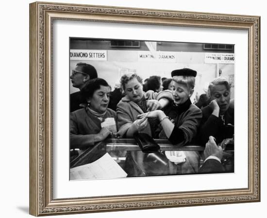 Well Dressed Women, All Mobbing Diamond Counters During Monster Diamond Sale at S. Klein's Store-Peter Stackpole-Framed Photographic Print