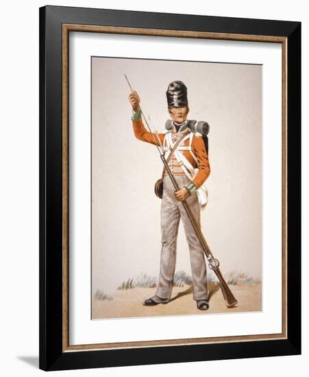 Wellington's Army: Soldier of the 69th Foot Loading His 'Brown Bess' Musket in 1815 (Colour Litho)-English-Framed Giclee Print