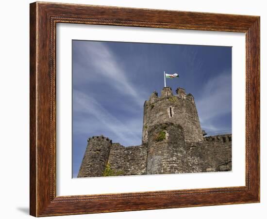 Welsh Flag on Conwy Castle (Circa 1287), Conwy, Wales-David Wall-Framed Photographic Print